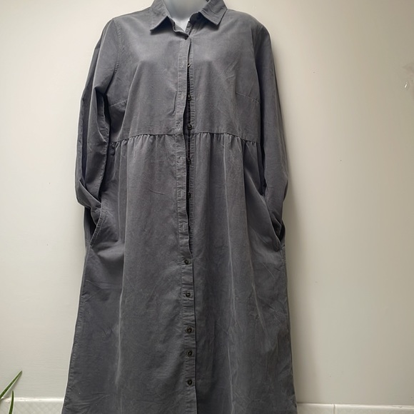 Shirt dress Coldwater Creek size 12 P grey Corduroy long sleeve New button gray - Picture 3 of 7